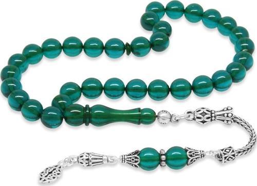 925 Ayar Gümüş Püsküllü Küre Kesim Turkuaz Ateş Kehribar Tesbih