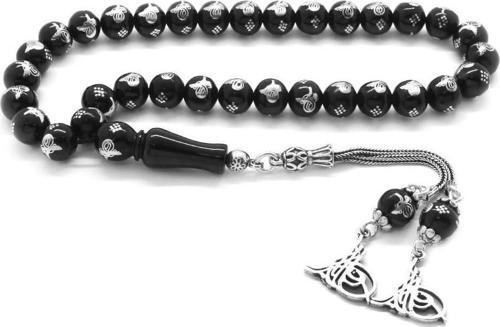 925 Ayar Gümüş Tuğra Püsküllü Gümüş Tuğra İşlemeli Küre Kesim Rus Oltu Tesbih