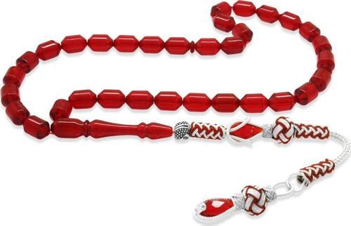 Bakır Kazaz Püsküllü Uçlu Kapsül Kesim Bayrak Kırmızısı Ateş Kehribar Tesbih