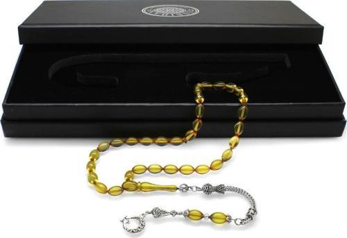 Ayyıldız Kararmaz Metal Püsküllü Arpa Kesim Sarı Ateş Kehribar Tesbih