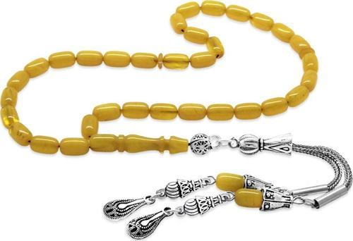 Kararmaz Metal 2li Kamçı Püsküllü Kapsül Kesim Bilek Boy Sarı Ateş Kehribar Tesbih