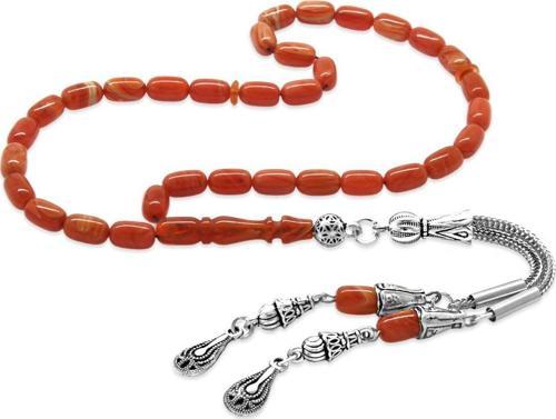 Kararmaz Metal 2li Kamçı Püsküllü Kapsül Kesim Bilek Boy Soft Kırmızı-Beyaz Ateş Kehribar Tesbih