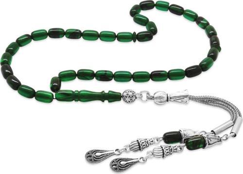 Kararmaz Metal 2li Kamçı Püsküllü Kapsül Kesim Bilek Boy Yeşil-Siyah Ateş Kehribar Tesbih