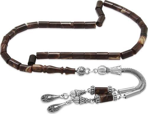 Kararmaz Metal 2li Kamçı Püsküllü Kesme Kesim Bilek Boy Ebruli Ateş Kehribar Tesbih