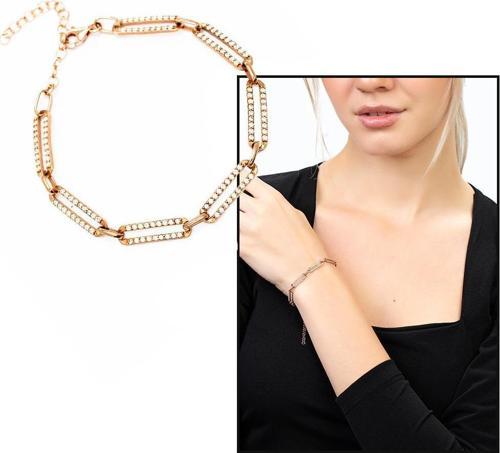 Beyaz Zirkon Taşlı Trend Tasarım Rose Renk 925 Ayar Gümüş Kadın Bileklik