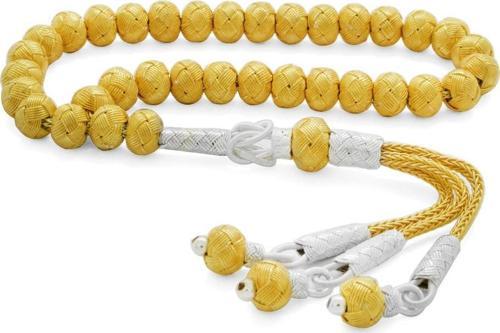 El İşçiliği Küre Kesim Gold-Silver Mini Boy 1000 Ayar Gümüş Kazaz Tesbih