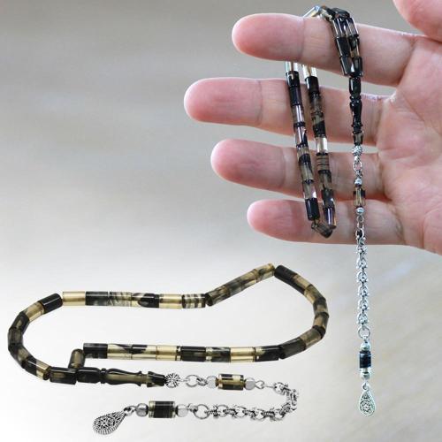 Kararmaz Metal Arnavut Püsküllü Kesme Kesim Mavi-Beyaz Bilek Boy Ateş Kehribar Tesbih