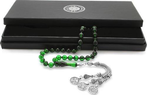 Kararmaz Metal Mecidiye Püsküllü İstanbul Kesim Süzme Yeşil-Siyah Ateş Kehribar Tesbih