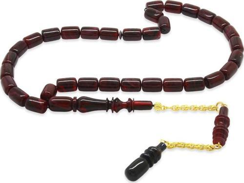 Gold Renk 925 Ayar Gümüş Püsküllü İmamesı Usta İşçilikli Kapsül Kesim Mor-Kırmızı Katalin Tesbih