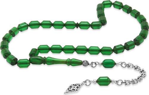 Kararmaz Metal Arnavut Zincir Püsküllü Uçlu Kapsül Kesim Yeşil Ateş Kehribar Tesbih