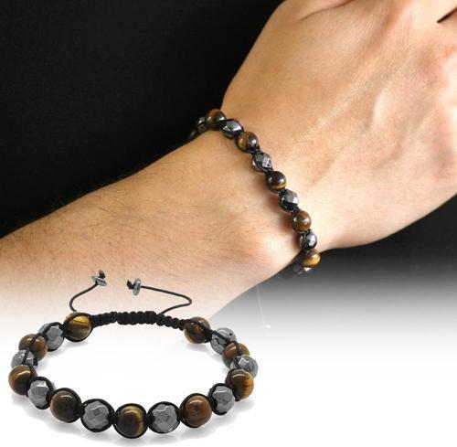 Makrome Örgülü Küre Kesim Kaplangözü-Fasetalı Hematit Kombinli Doğaltaş Bileklik