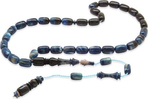 Sistemli Her Bir Tanesi & İmamesi Usta işçilikli Kapsül Kesim Sedefli Süzme Mavi-Siyah Katalin Tesbih