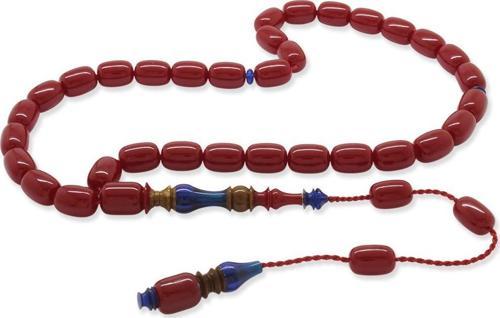 Sistemli Her Bir Tanesi Usta İşçilikli İmame&Hitame Kuka Kombinasyonlu Kapsül Kesim Kırmızı-Mavi Katalin Tesbih