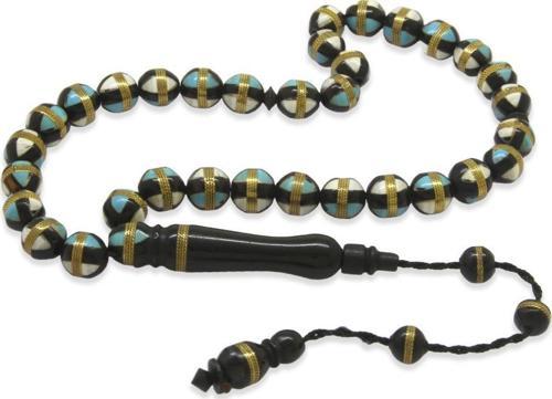 Sistemli Mavi-Beyaz Mine Dolgulu Pirinç Sarmal Küre Kesim Kuka Tesbih