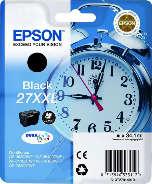 C13T27914010 SİNGLEPACK BLACK 27XXL DURABRİTE ULTRA INK 34,1 ML -WF-3620DWF , WF-7110DTW, WF-7610DWF