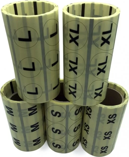 30 MM YUVARLAK ŞEFFAF ÜZERİ BASKILI BEDEN ETİKETİ ( 3XL)  500 LÜ SARIM
