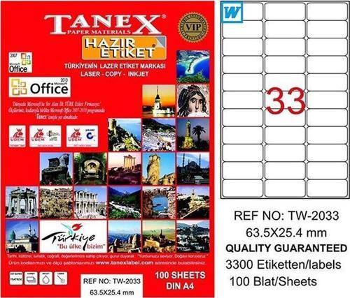 2033 LASER ETİKET 63x25mm 33x100 3300 ADET
