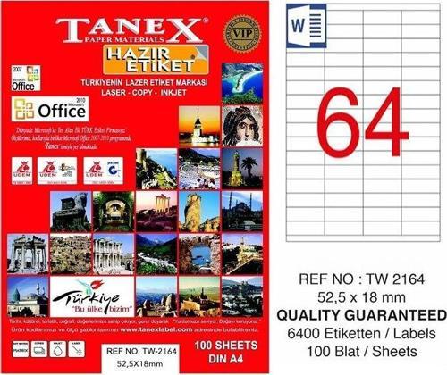 2164 LASER ETİKET 52x18mm 64x100 6400 ADET