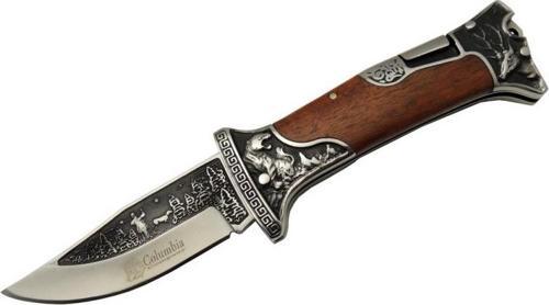 A3188-2 Geyik Desenli Outdoor Çakı 23 cm - İşlemeli Ahşap Saplı, Perçinli, Deri Kılıflı