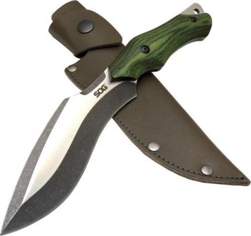 Sog Vaquita Kukri 807B GRN Yeşil Outdoor Bıçak 27cm - Ahşap Sap, Deri Kılıf