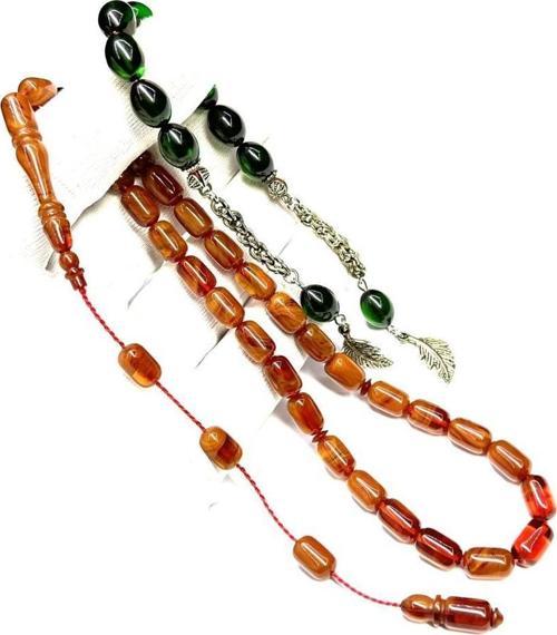 Kapsül Model Sistemli 7-11mm Zaza Kombinli Hareli Sıkma Kehribar Tesbih