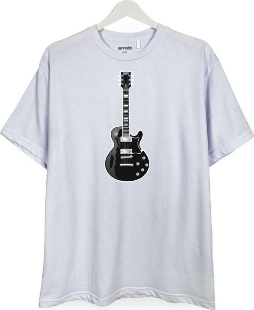 Bas Gitar Siyah Beyaz Tasarım Baskılı Unisex Bisiklet Yaka Tişört