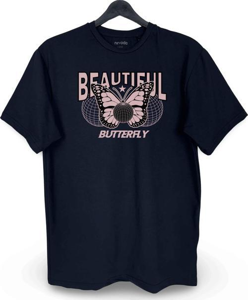Beautiful Butterfly Kelebek Baskılı Unisex Bisiklet Yaka Tişört