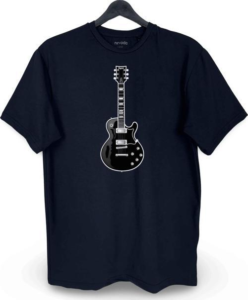 Bas Gitar Siyah Beyaz Tasarım Baskılı Unisex Bisiklet Yaka Tişört