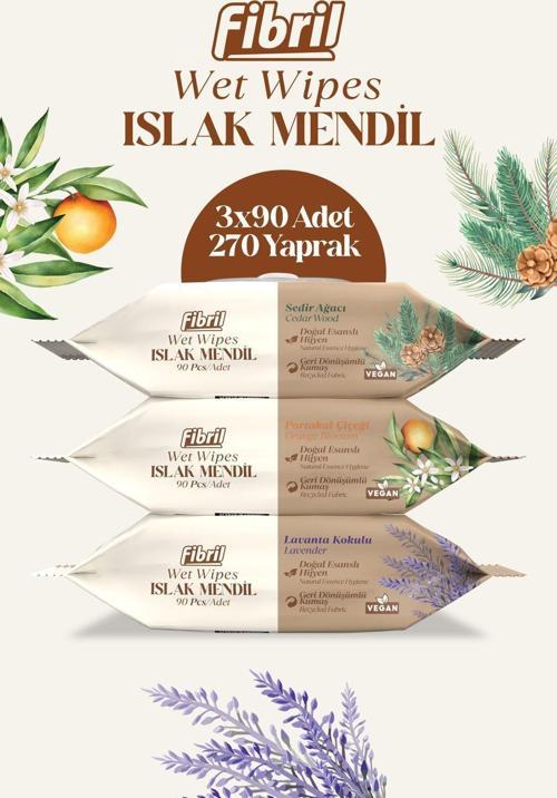 Karma Serisi Çiçek Islak Mendil 3X90 Paket 270 Yaprak Doğal Esans , Geri Dönüştürülebilir Kumaş