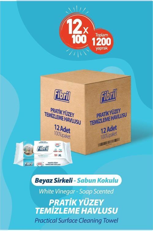 Pratik Yüzey Temizlik Havlusu Beyaz Sirkeli Sabun Kokulu 12 X 100 (Toplam 1200 Yaprak)