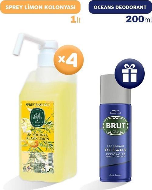 Sprey Limon Kolonyası 1 lt x 4, Erkek Deodorant Hediyeli