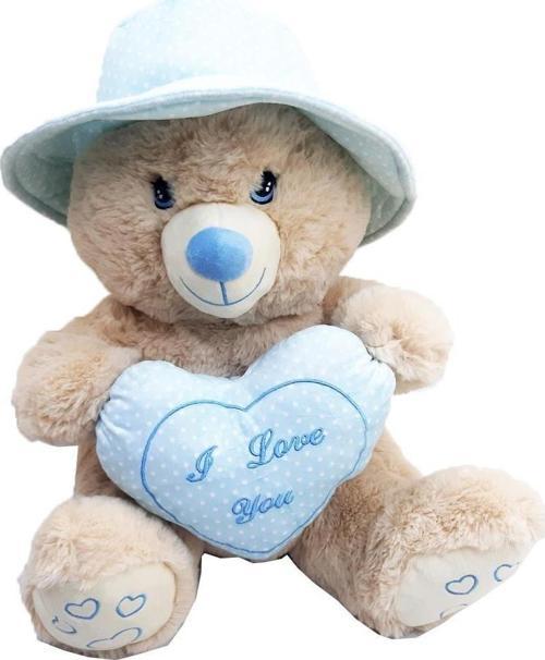 Sevimli Şapkalı Kalpli Peluş Ayıcık 43 CM - Uyku Ve Oyun Arkadaşı Peluş Oyuncak