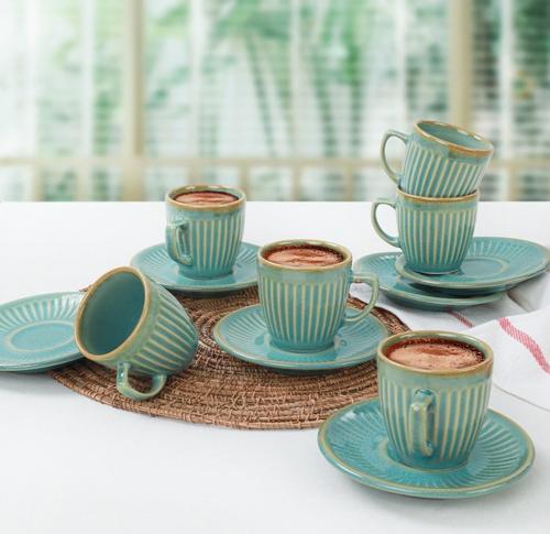 Teal Line Kahve Fincan Takımı 12 Parça 6 Kişilik