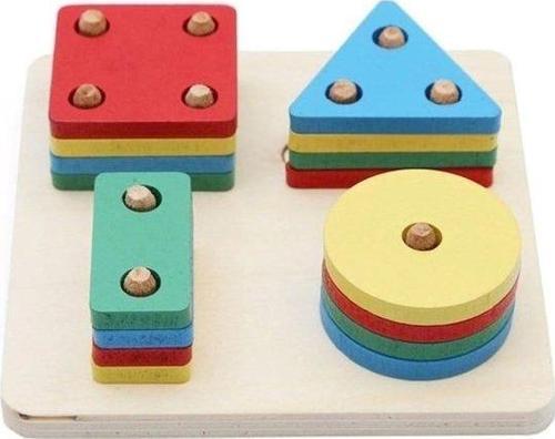Wooden Toys 4 Lü Kare Geometrik Yerli Boyalı