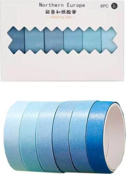Vintage Washi Tape Bant Yapışkanlı Maskeleme Kağıdı Renkli Bant 6 lı - Mavi Tonları