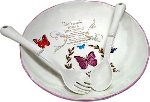 Seramik Kelebekli Salata Kasesi Yuvarlak 30cm