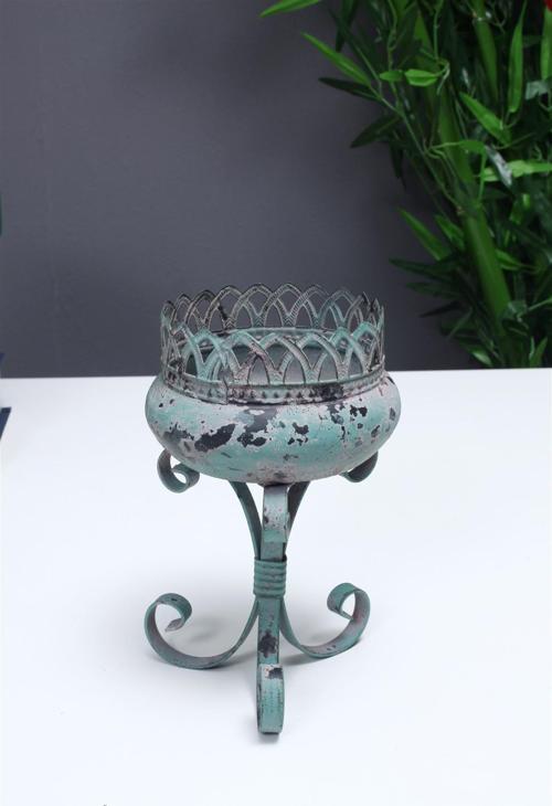 Antik Yeşil Metal Eskitme Ferforje Mumluk 20cm