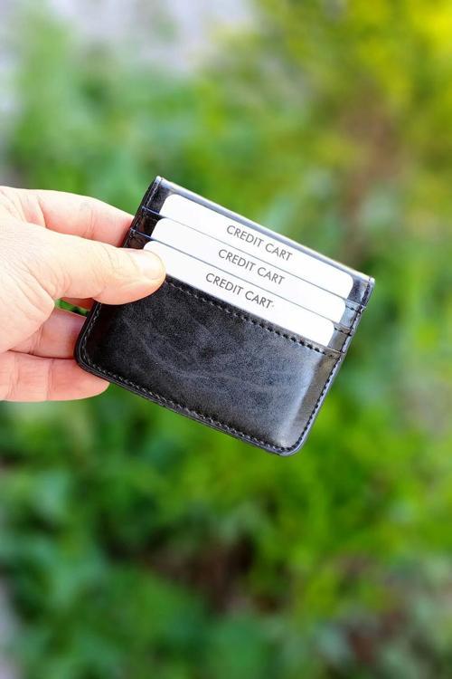 Otto Model Unisex Süper İnce Ergonomik Deri Yeni Nesil Kartlık Cüzdan Portföy Siyah Crazy