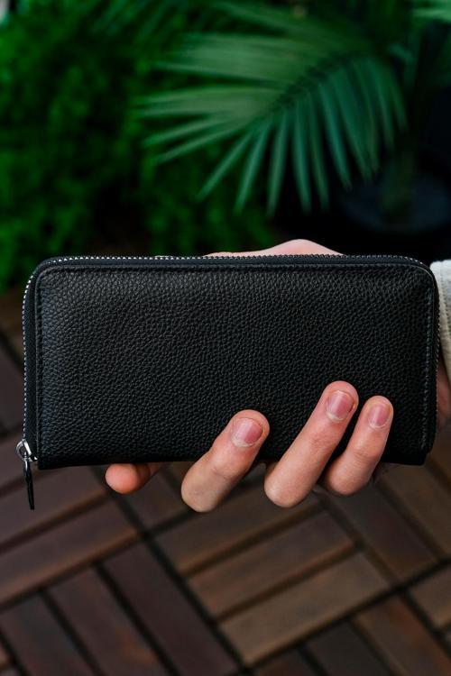 Xclub Model Unisex Telefon Bölmeli Deri Portföy Kartlık Uzun Cüzdan SİYAH