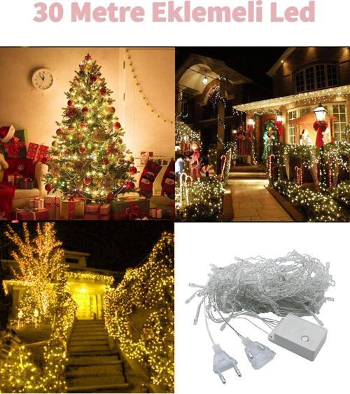 Fonksiyonlu Sarı 30 Metre Dekor Led - Çam Ağacı Süsü Yılbaşı Süsü - Pirinç Led