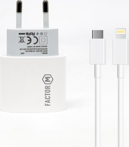 Factor M Pd20W Quick Charger 20W­ Type-C To Lightning 1M Kablolu Şarj Set Beyaz