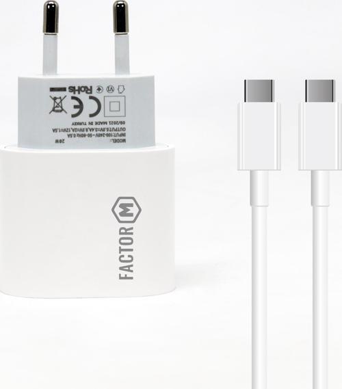 Factor M Pd20W Quick Charger 20W­ Type-C To Type-C 3M Kablolu Şarj Set Beyaz