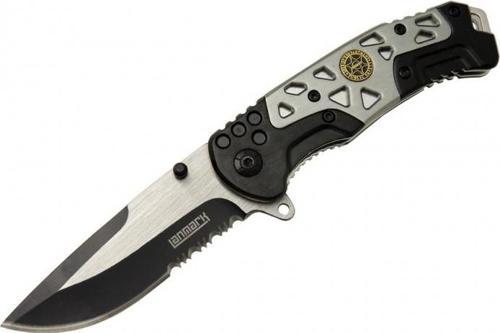 Lanmark MX10 Gri Testereli Outdoor Çakı 21 cm - Otomatik, Perçinli
