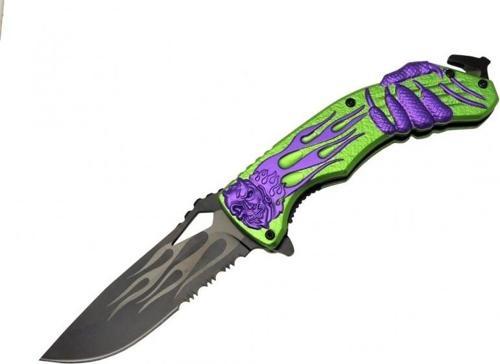 Lanmark MX20B Testereli Outdoor Çakı 22 cm - Yeşil Metal Sap, Otomatik, İp kesme