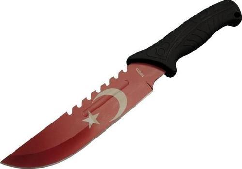 Ayyıldız MF033 RD Kırmızı Av Bıçağı 31cm - Testere Detaylı Bıçak, Oluklu, Kılıflı, Plastik Sap