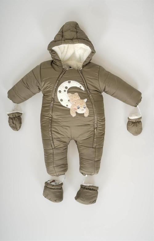ERKEK BEBEK AY AYICIK MODELLİ İÇİ KÜRKLÜ ELDİVEN PATİKLİ ASTRONOT TULUM MONT