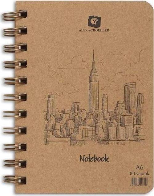 Defter Spiralli Kraft Sert Kapak 70 gr A6 80 Yaprak Çizgili