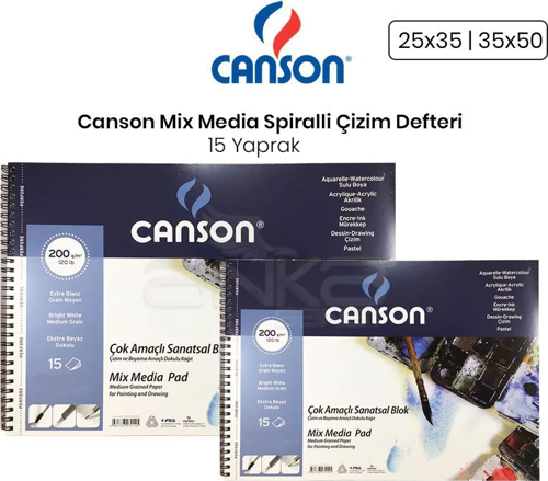 Mix Media Spiralli Çizim Defteri 15 Yaprak 200g