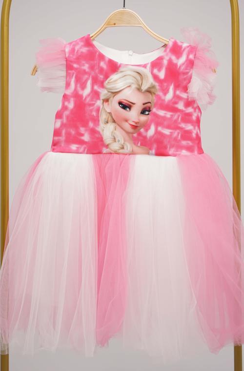 KIZ ÇOCUĞU ELSA BARBİE DESENLİ ELBİSE ABİYE