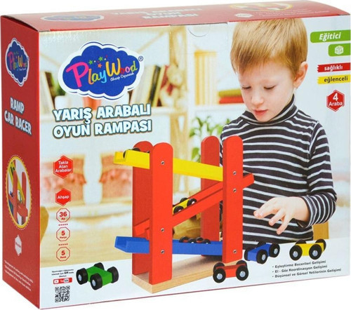 Ony-382 Playwood Ahşap Yarış Arabalı Oyun Rampası-Onyıl